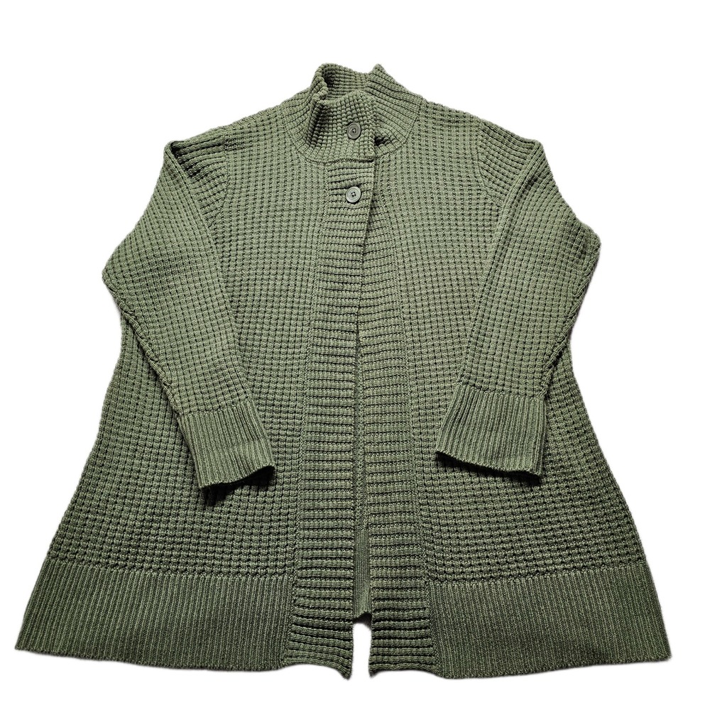 Liz Claiborne Cardigan Sweater Womens 2X Olive Green Waffle Knit‎ Button Front